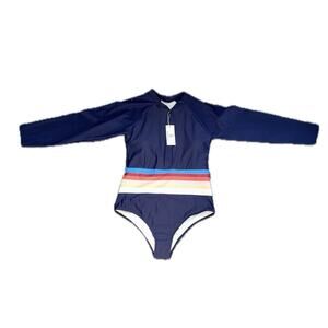 NWT Beachsissi Long Sleeve Swimsuit padded top Sun Protection Size Medium Navy